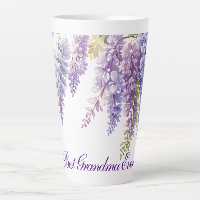 Elegant purple watercolor wisteria floral Grandma Latte Mug (Front)