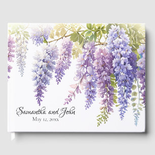 Elegant purple watercolor wisteria floral  guest book