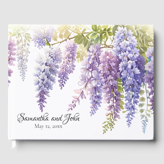 Elegant purple watercolor wisteria floral  guest book (Front)