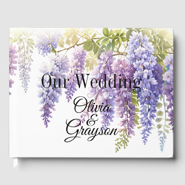 Elegant purple watercolor wisteria floral  guest book (Front)