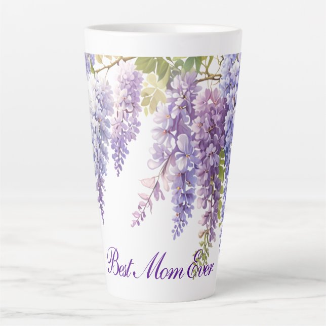 Elegant purple watercolor wisteria floral Mum Latte Mug (Front)