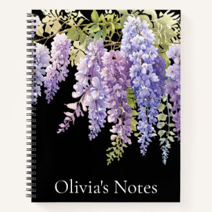 Elegant purple watercolor wisteria floral notebook