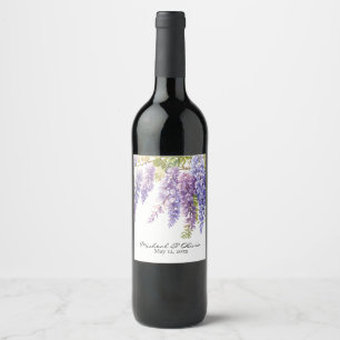 Elegant purple watercolor wisteria purple floral wine label
