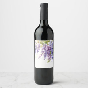 Elegant purple watercolor wisteria purple floral wine label