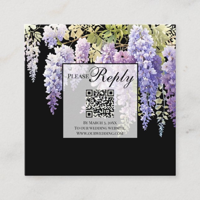 Elegant purple watercolor wisteria QR code wedding Enclosure Card (Front)