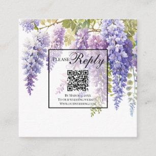 Elegant purple watercolor wisteria QR code wedding Enclosure Card