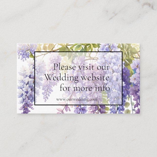 Elegant purple watercolor wisteria wedding  enclosure card (Front)