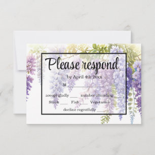 Elegant purple watercolor wisteria wedding  RSVP card