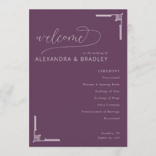 Elegant Purple Wedding Ceremony Schedule Programme