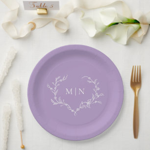 Elegant Purple Wedding Monogram Wreath Paper Plate