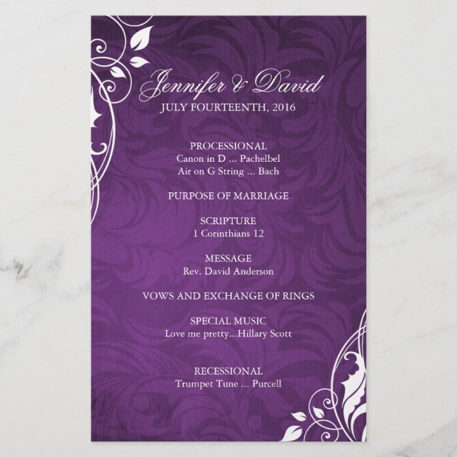 Elegant Purple Wedding Program (Front)