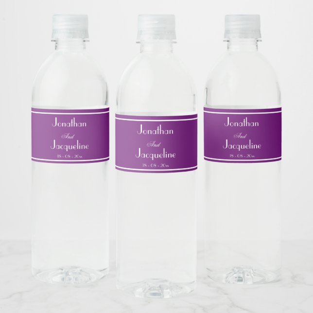 Elegant Purple Wedding Water Bottle Labels (Bottles)