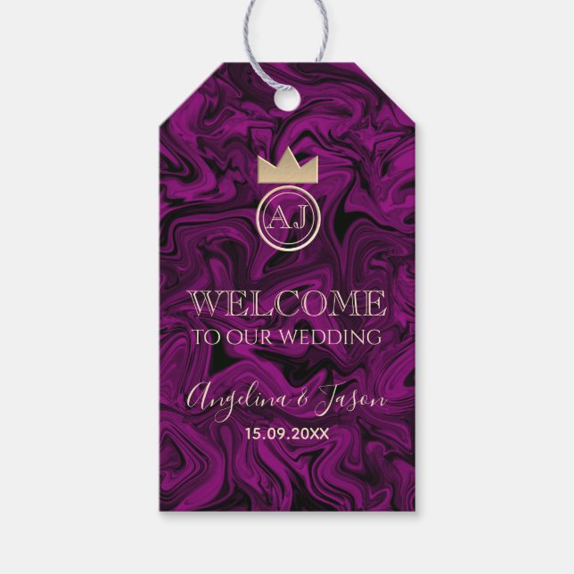 Elegant Purple Welcome Wedding Gift Tags (Front)