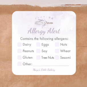 Elegant Purple Whisk Allergy Alert Square Sticker
