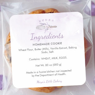 Elegant Purple Whisk Bakery Ingredient Square Sticker