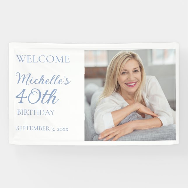 Elegant Purple White Birthday Photo Name Welcome Banner (Horizontal)