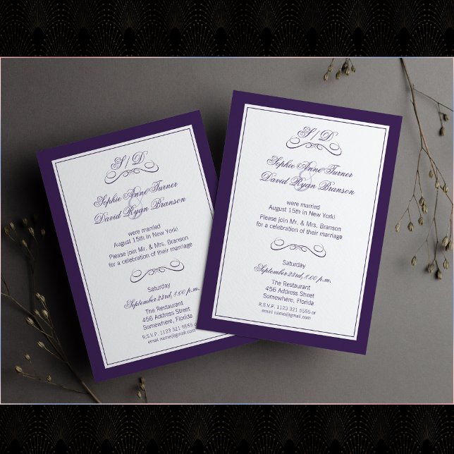 Elegant Purple White Evening Wedding Reception  Invitation (Creator Uploaded)