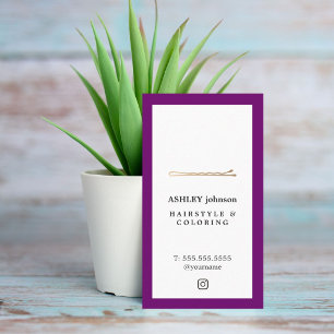 Elegant Purple White Faux Gold Pin Hairdresser Business Card