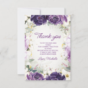 Elegant Purple White Floral Birthday Thank You Card