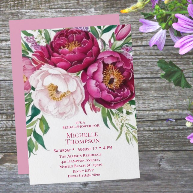 Elegant Purple White Floral Bridal Shower Invitation (Creator Uploaded)