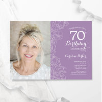 Elegant Purple White Floral Photo 70th Birthday