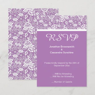 ELEGANT PURPLE WHITE LACE RSVP INVITATION