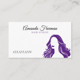 Elegant Purple & White Lady Silhouette Hairdresser Business Card