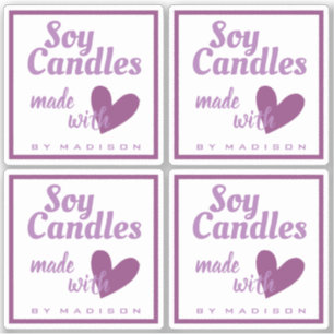 Elegant Purple White Made with Love Heart Candles