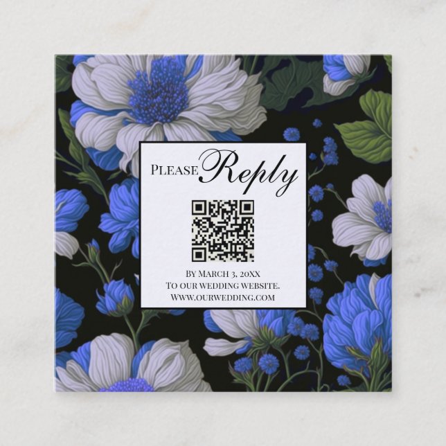 Elegant purple white silver floral QR code Enclosure Card (Front)
