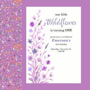Elegant Purple Wildflower 1st Birthday Party Invitation