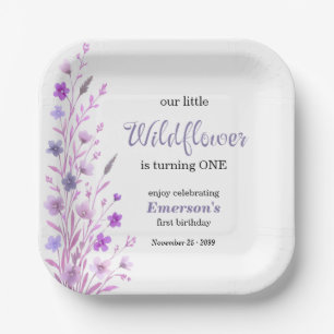 Elegant Purple Wildflower 1st Birthday Party Paper Plate