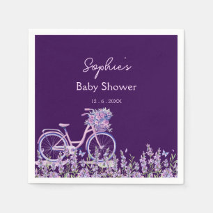 Elegant Purple Wildflower Bicycle Baby Shower  Napkin