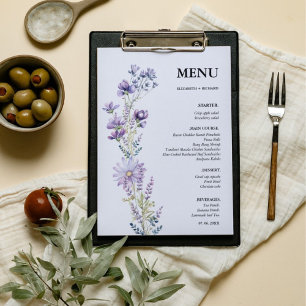 Elegant Purple  Wildflower wedding Bridal Shower Menu