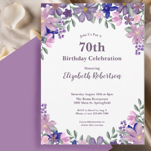 Elegant Purple Wildflowers Women's 70th Birthday  Invitation