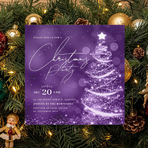 ELEGANT Purple Winter Christmas Tree Party Invitation