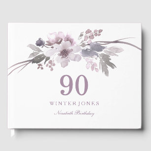 Elegant Purple Winter Floral 90th birthday Party Guest Book