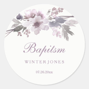 Elegant Purple Winter Floral Baptism Sticker