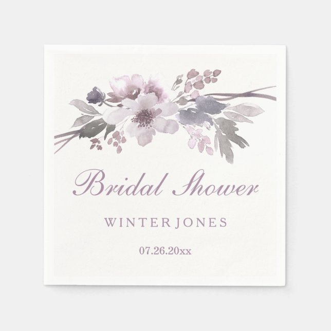 Elegant Purple Winter Floral Bridal Shower Napkin (Front)