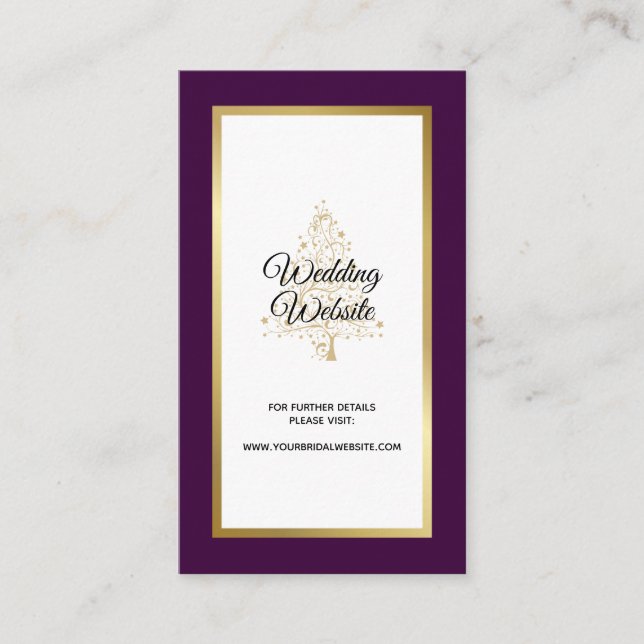 Elegant Purple Winter Wedding Website Enclosure Card (Front)