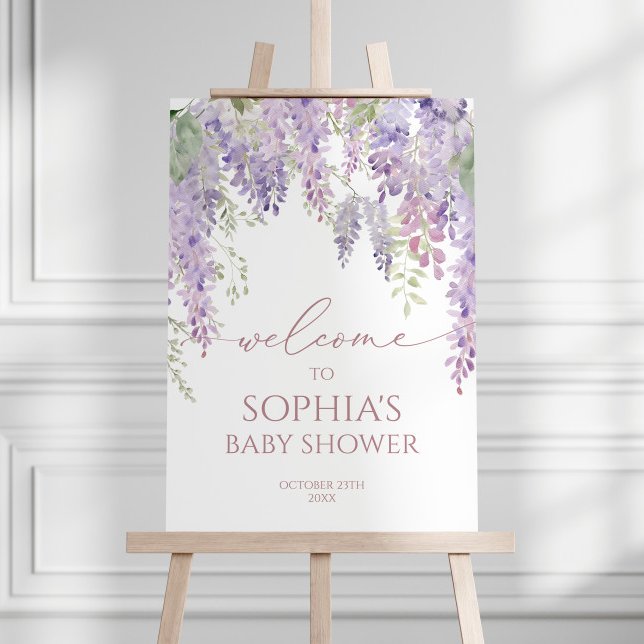 Elegant Purple Wisteria Baby Shower Welcome Poster (Creator Uploaded)
