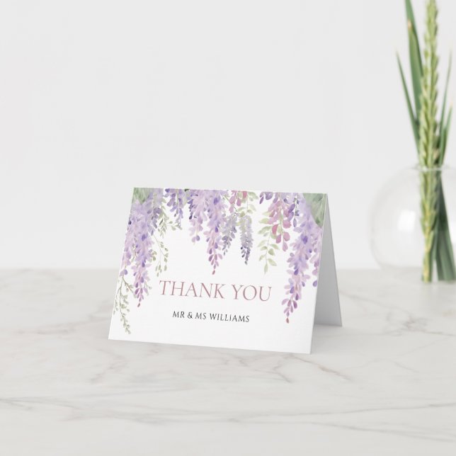 Elegant Purple Wisteria Flowers Thank You Card (Front)