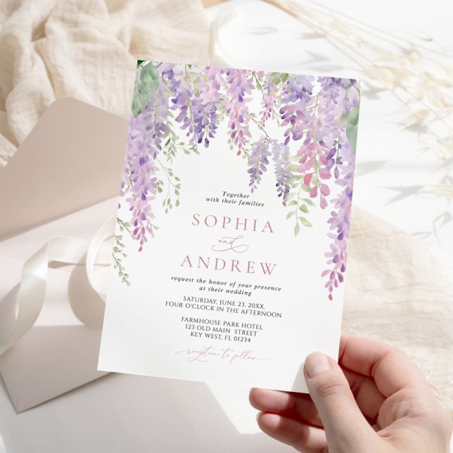 Elegant Purple Wisteria Flowers Wedding  Invitation (Creator Uploaded)