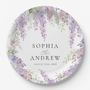 Elegant Purple Wisteria Flowers Wedding Paper Plate