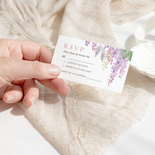 Elegant Purple Wisteria Flowers Wedding RSVP Card
