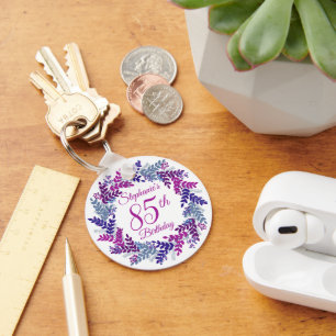 Elegant Purple Wreath 85th Birthday Key Ring