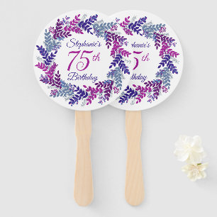 Elegant Purple Wreath Pink 75th Birthday Hand Fan