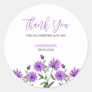Elegant Purple Xeranthemum Floral Thank You Classic Round Sticker