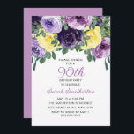 Elegant Purple Yellow Floral 90th Birthday Invitation<br><div class="desc">Elegant botanical 90th birthday party invitation for women with pretty purple and yellow watercolor flowers and greenery.  Personalised with your own text.</div>
