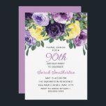 Elegant Purple Yellow Floral 90th Birthday Invitation<br><div class="desc">Elegant botanical 90th birthday party invitation for women with pretty purple and yellow watercolor flowers and greenery.  Personalised with your own text.</div>