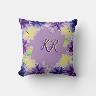 Elegant Purple Yellow Floral Tropical Beauty Cushion